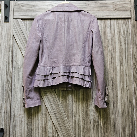 Pierotucci Lilac Vera Pelle 100% Leather Asymmetrical Zip Biker Jacket - Picture 5 of 16